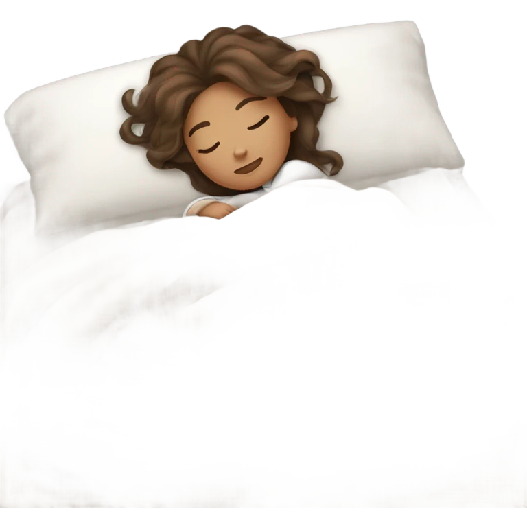 asian light skin brown hair girl sleeping in very cozy white sheet blanket bed emoji