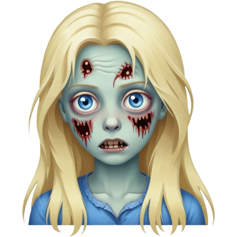 uma menina loira de cabelo comprido com olhos azuis sendo uma zumbi emoji