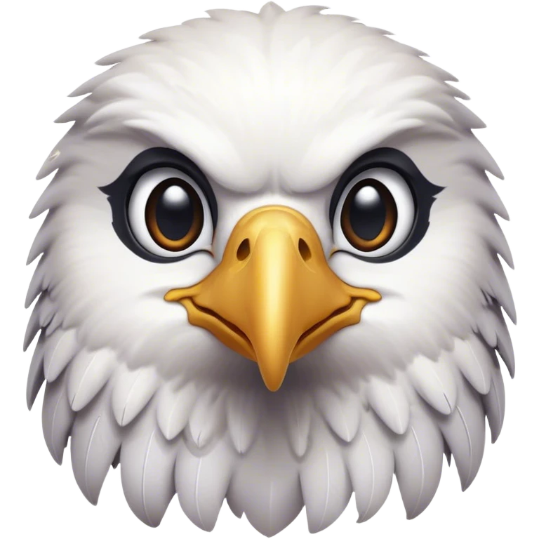 Cinematic Cute American Eagle Portrait Emoji, Head tilted playfully and inquisitively, featuring a streamlined form with a subtle blend of dark and white plumage and round, sparkling eyes full of spirited charm, Simplified yet irresistibly adorable features, highly detailed, glowing with a warm, inviting glow, high shine, affectionate and lively, stylized with a touch of whimsical aerial grace, soft glowing outline, capturing the essence of a mischievous yet endearing American eagle that seems as if it could glide out of the screen into your heart! emoji