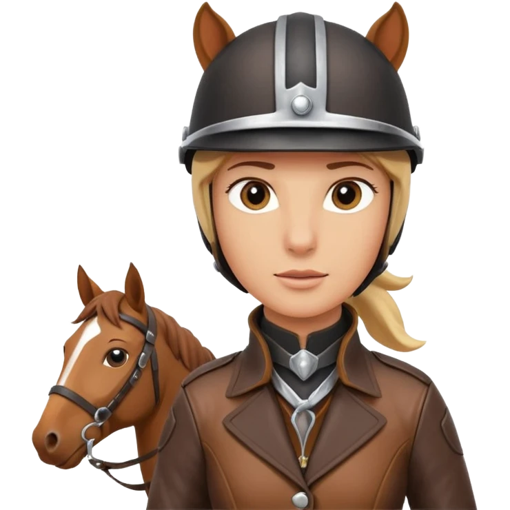 horse rider portrait, head and shoulders only, wearing riding helmet, leather jacket collar, confident expression, subtle horse tack strap visible, 3D cartoon, mobile game icon style, clean background, no text, no watermark
 emoji