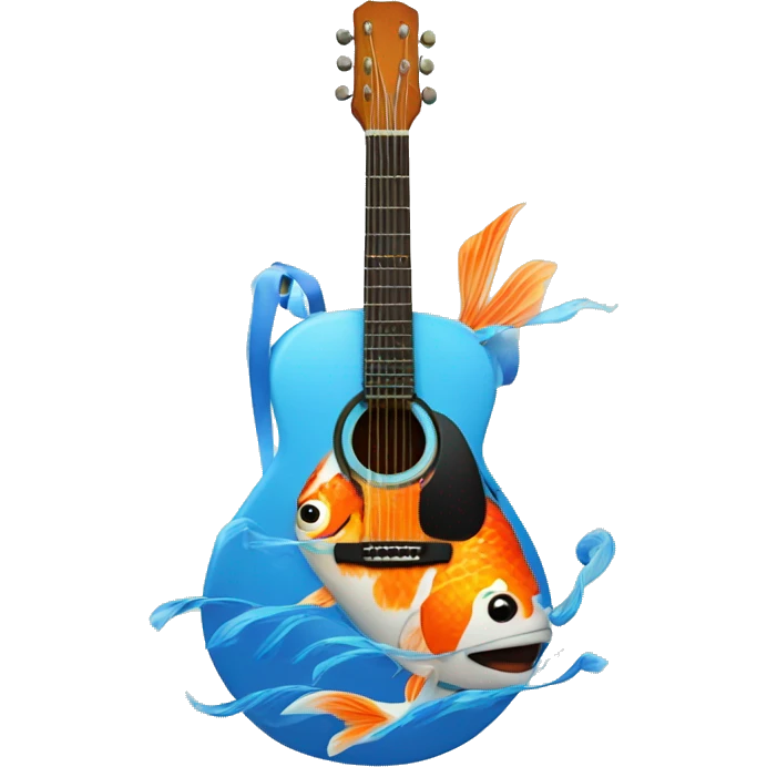 blue guitar with painted koi fish on the guitar swimming around the hole emoji