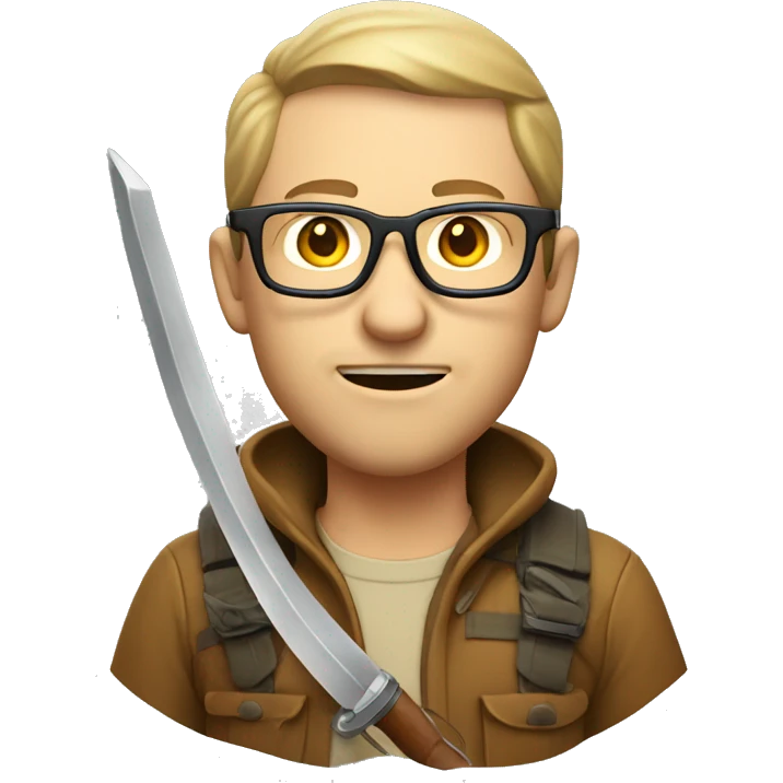 white guy explorer with glasses, machete  emoji