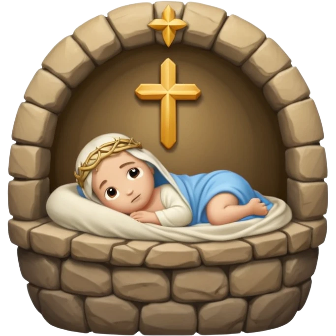 A true depiction of baby Jesus laying in a stone manger  emoji