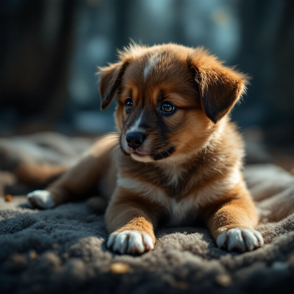 cinematic still of a airpods around puppy emoji
