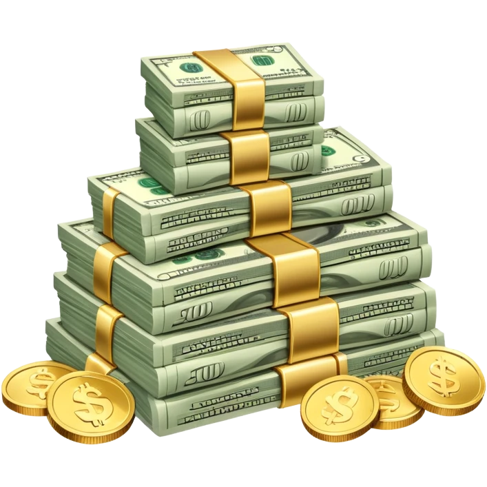 stack of dollar bills and coins emoji