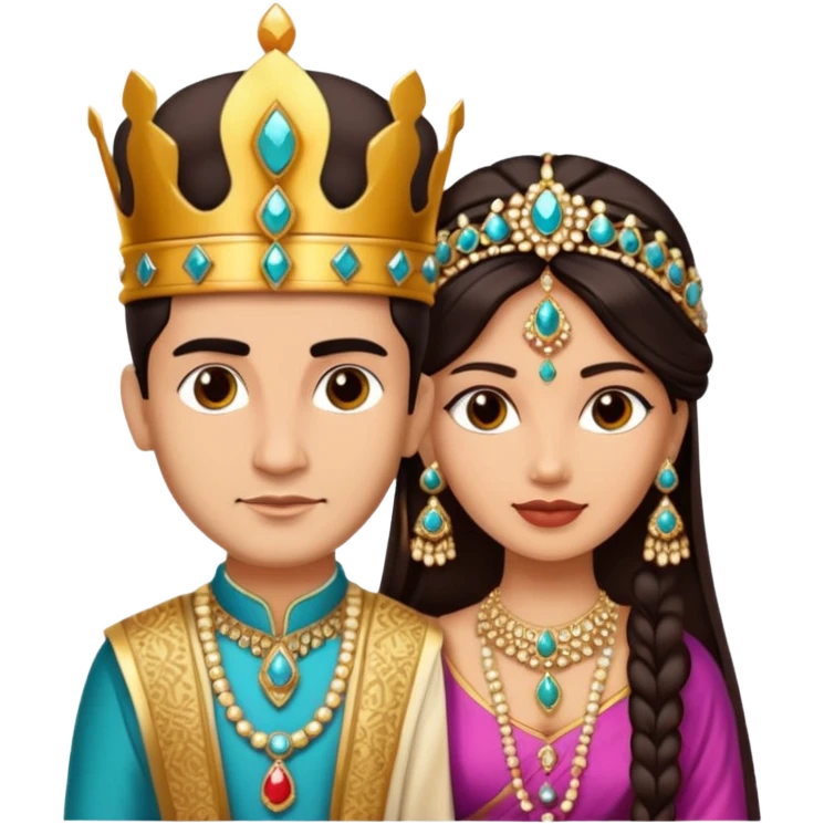 Indian king and queen with lighter skin tone and dark hair color without scepter emoji