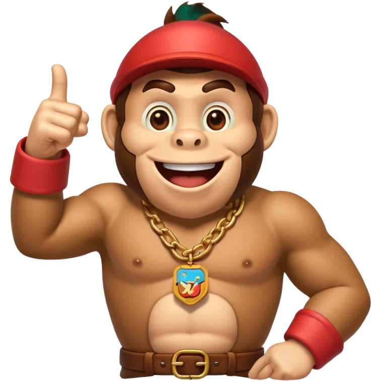 Can you create a humorous donkey kong emoji that sarcasticly points to an extra large role tag of "CTO" pinned on the chest of donkey kong.
should look excessively proud with broad smile emoji