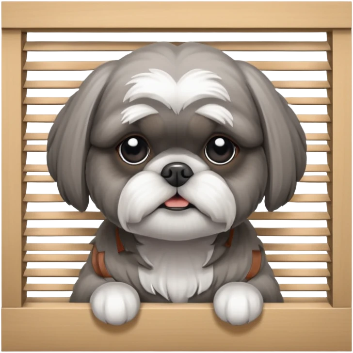 cute all grey shih tzu BEHIND A WINDOW WITH BLINDS AND PEEKING THROUGHT THE SLATS emoji