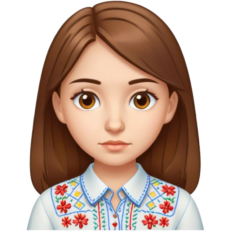 A Ukrainian girl with brown hair in an embroidered shirt studies math emoji