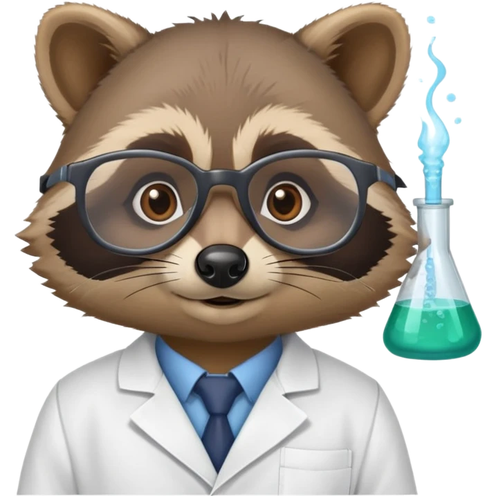raccoon wearing lab coat and glasses, scientist raccoon emoji