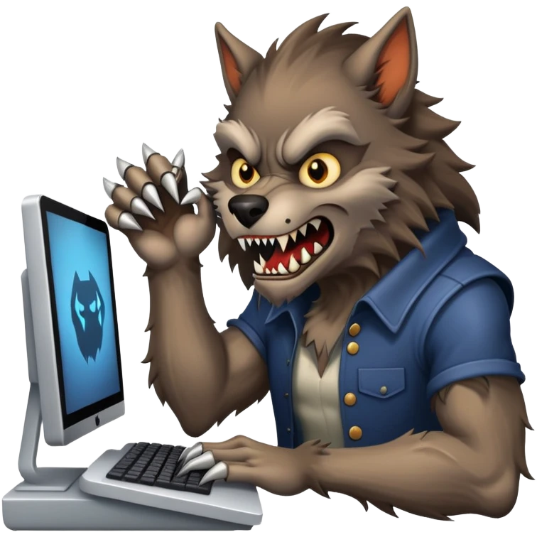 Werewolf typing at computer emoji