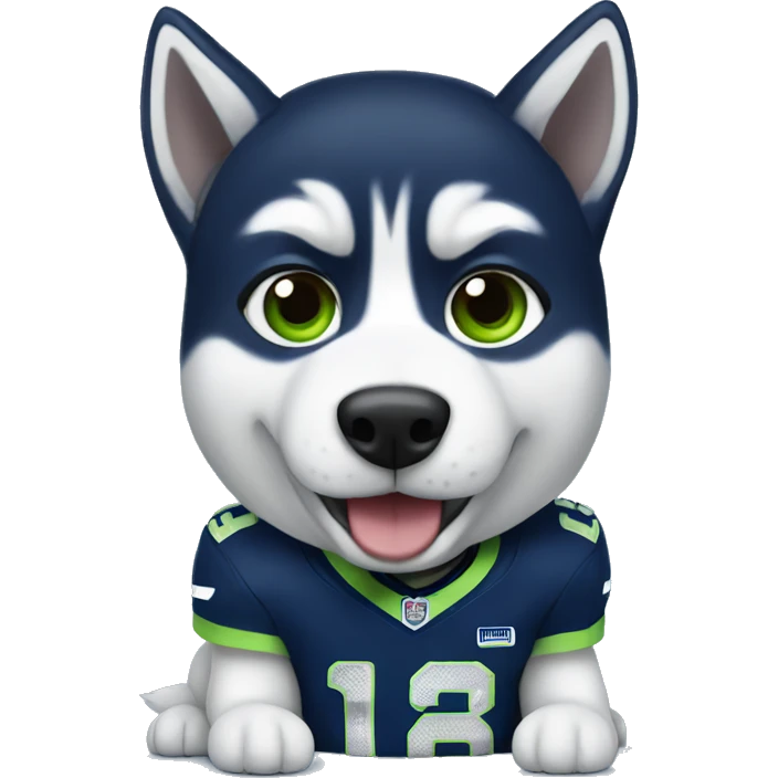 Husky wearing Seahawks uniform emoji