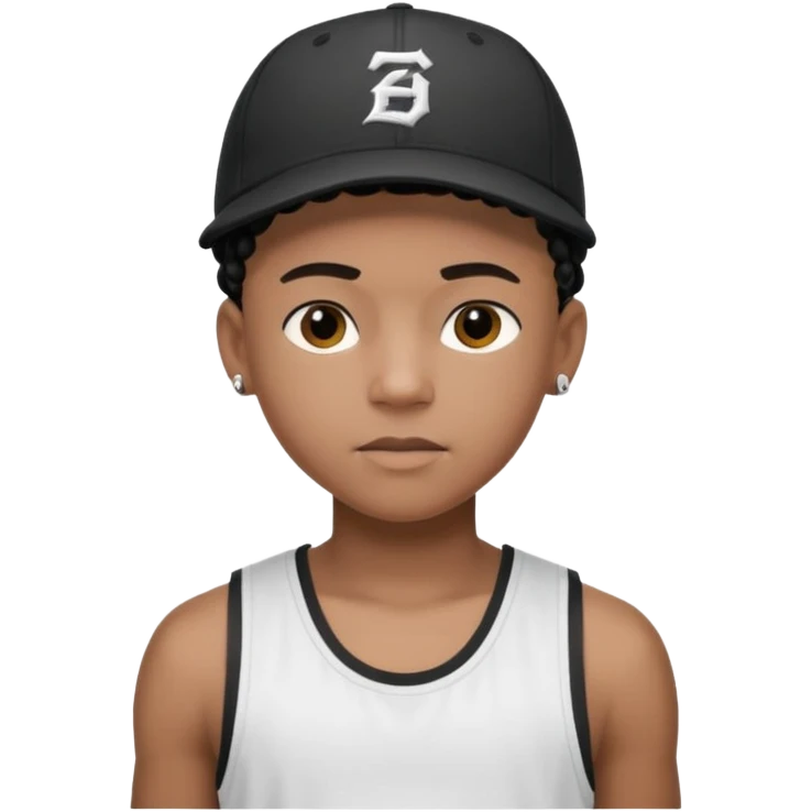 14-year-old Black boy with black cornrows, wearing a sports tank top and a baseball cap emoji