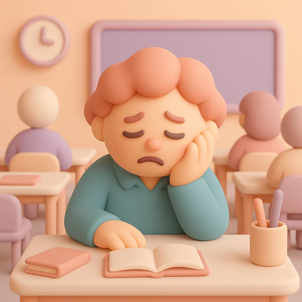 exhausted teacher in a bustling classroom emoji