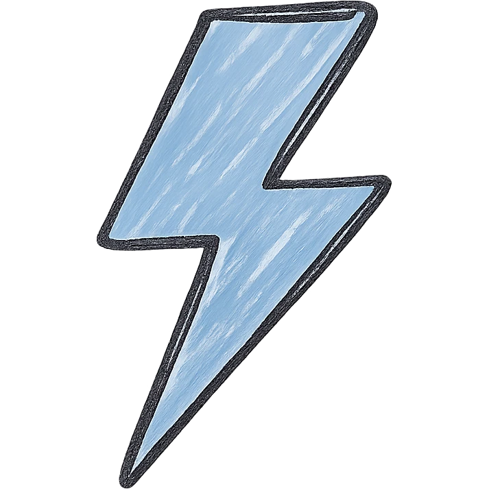 blue lightning bolt, hand-drawn sketch emoji