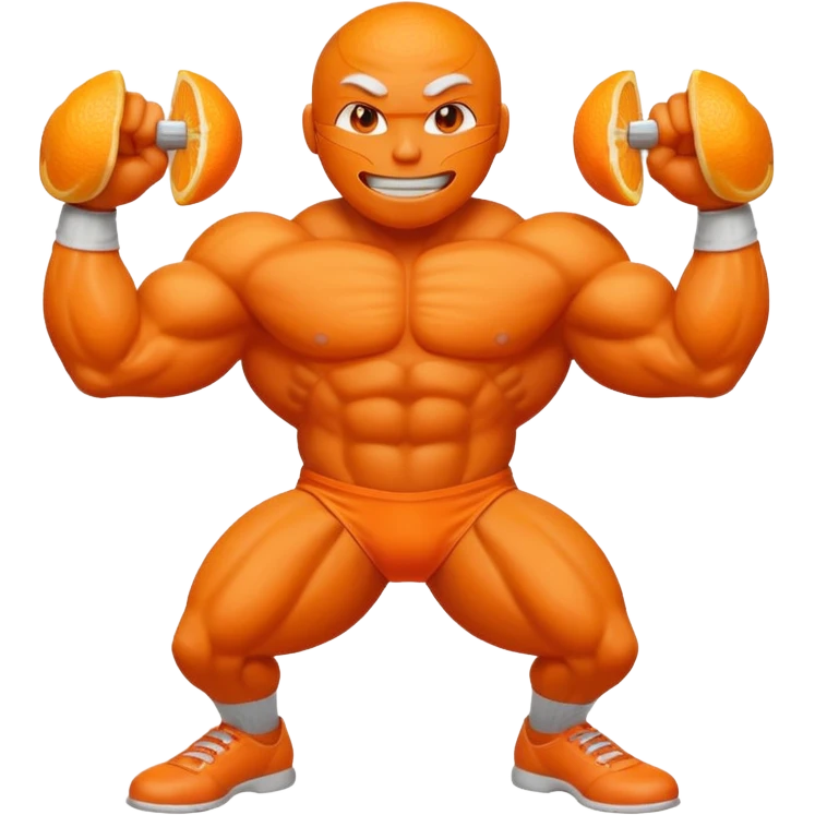 orange with a face and bodybuilder arms and leg emoji