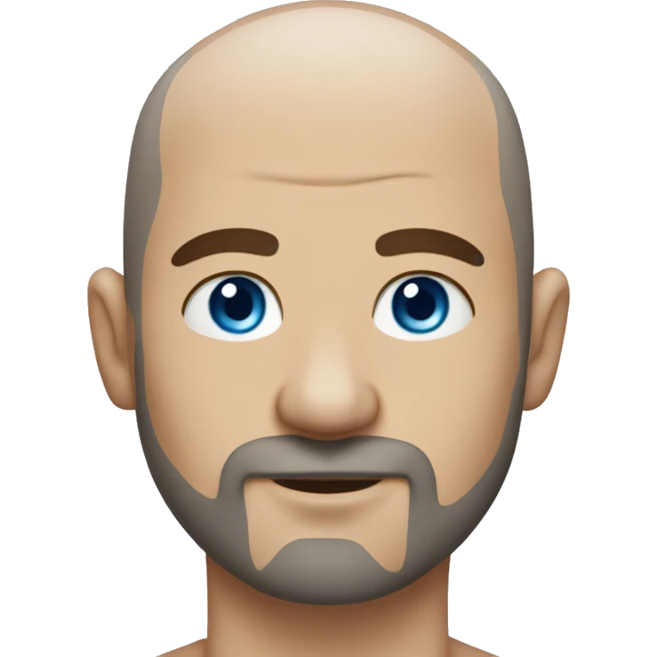 Shaved head man with tattoos,  beard, blue eyes emoji