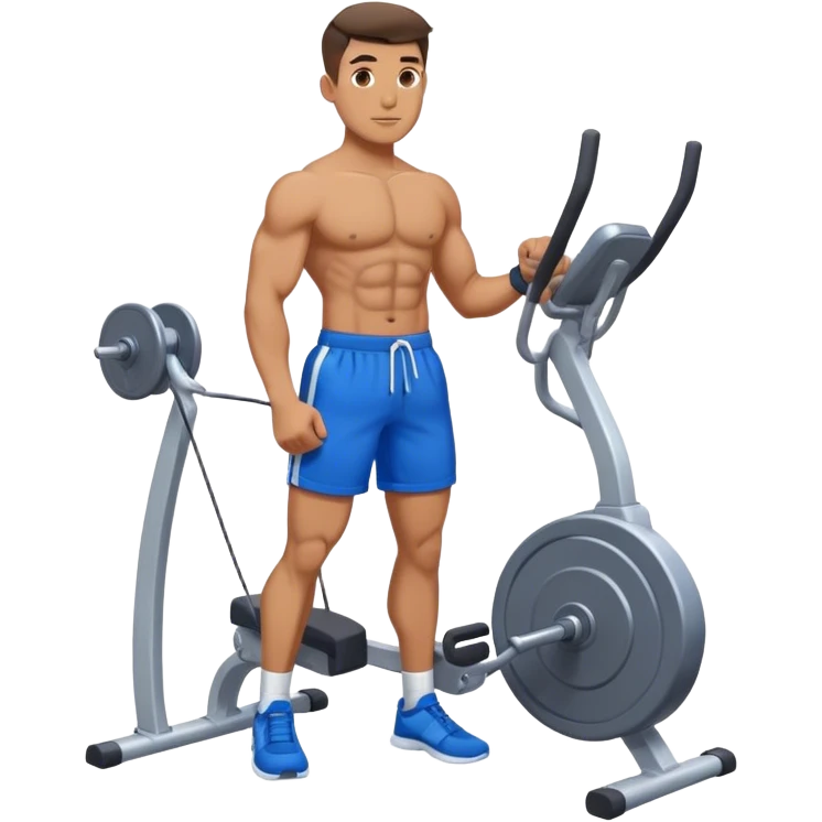 standing fit man with blue shorts cable-machine-exercise emoji