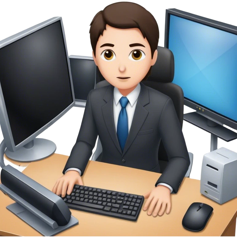 An office worker works at a computer in the TV series "Severance", from a bird's-eye view. emoji