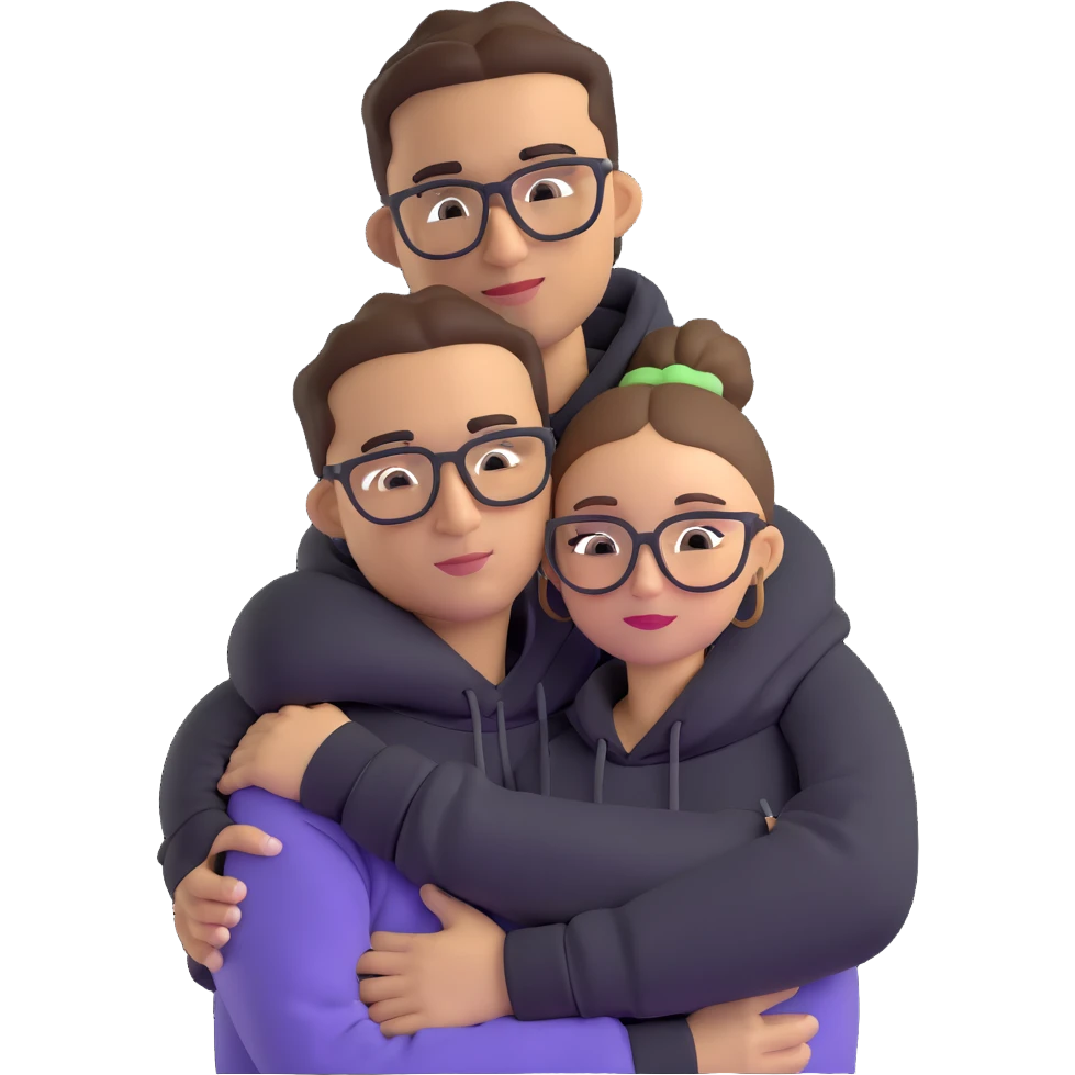 hispanic man with black hair hugging a light-skinned woman in a black Nike hoodie, woman has one bun in the back and thin black glasses emoji