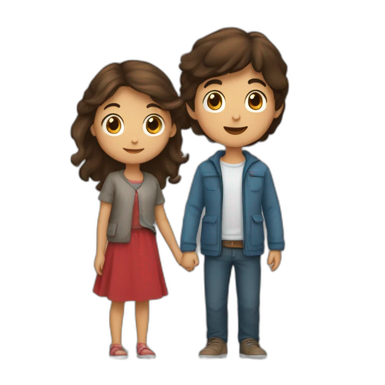 Une fille brune et un garçon brun avec un cœur emoji
