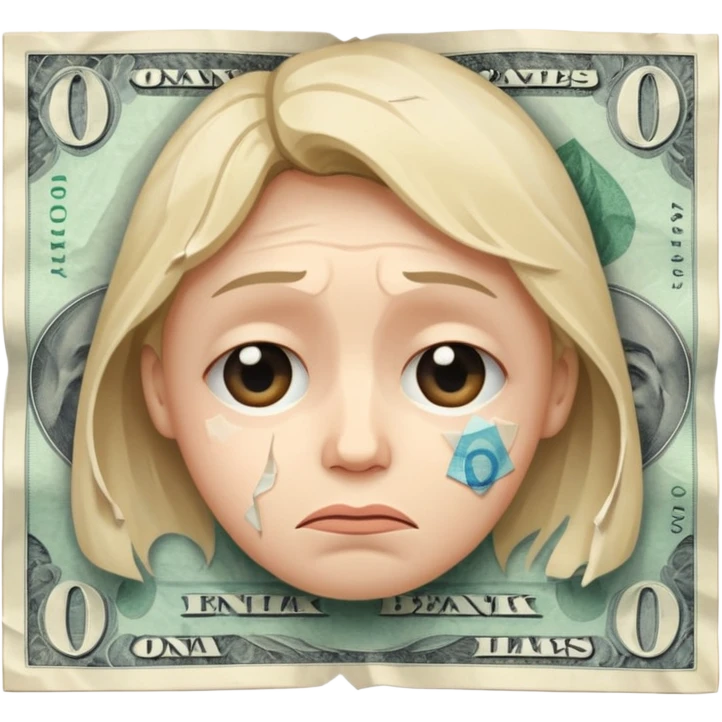 sad face on a banknote, indicating negative bank balance emoji