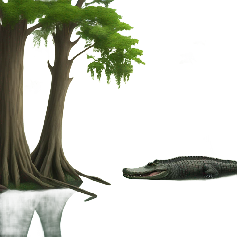 Bayou with bald cypress tree and body of water and alligators  emoji