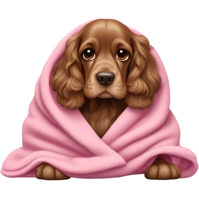 english Cocker spaniel in a pink blanket emoji