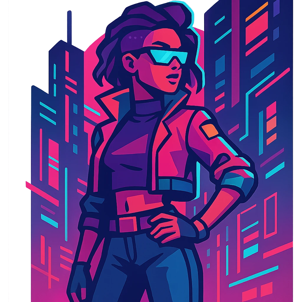 cyberpunk woman, neon lights, confident pose, stylish, no nudity emoji
