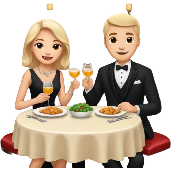 ligth couple having dinner at a restaurant full body emoji