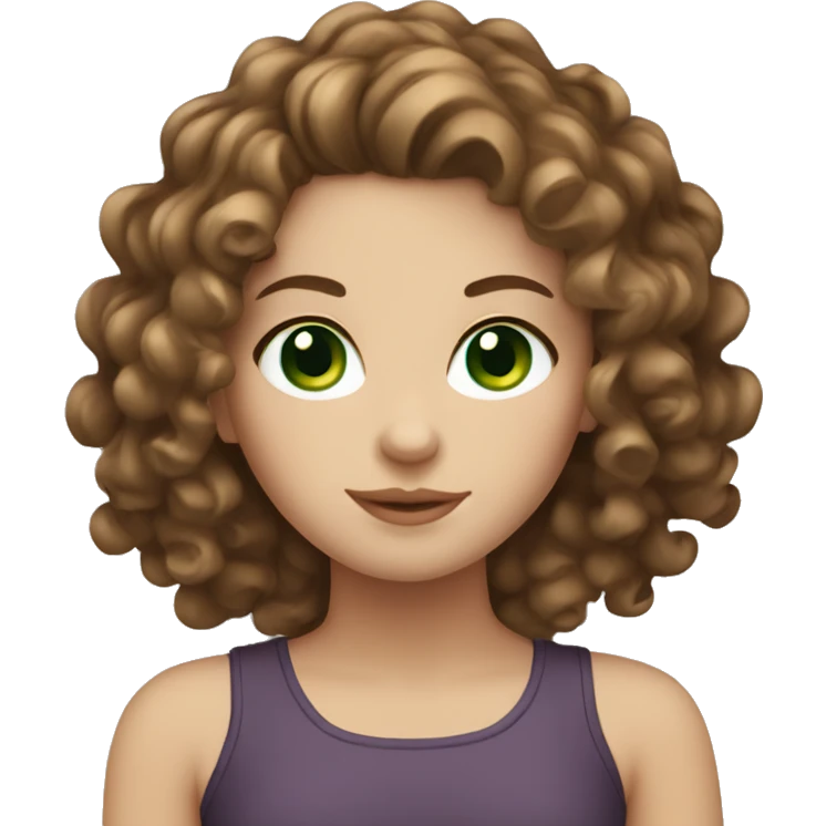 White girl with brown curly hair and green eyes emoji