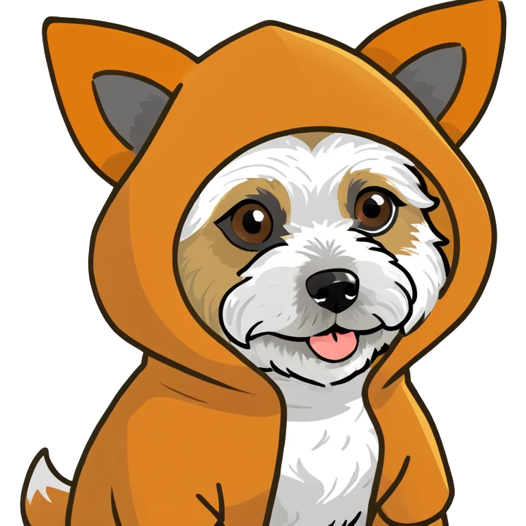 maltipoo dog wearing a fox costume emoji