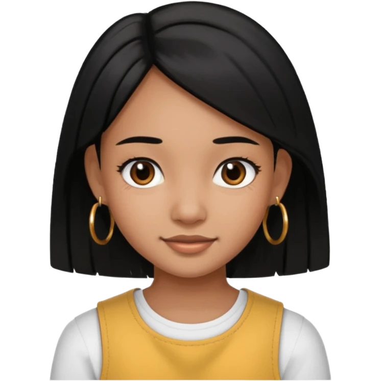 a young girl, with fair brown skin has medium length straight black hair and with hoops earrings. emoji