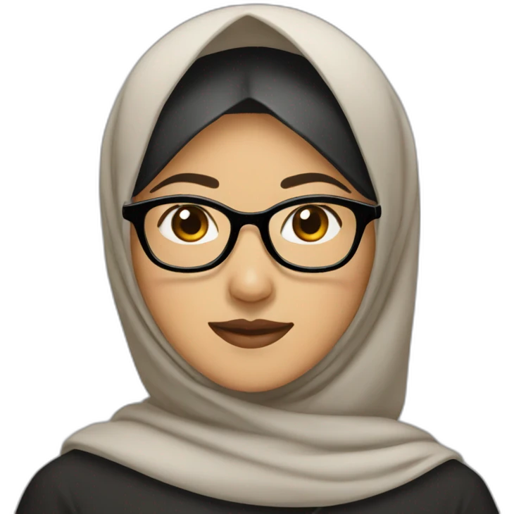 asian woman wearing brown hijab, black shirt, and rounded glasses emoji