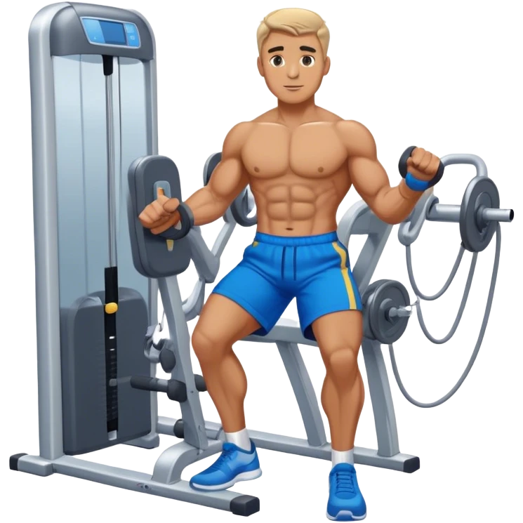 standing fit man with blue shorts cable-machine-exercise emoji