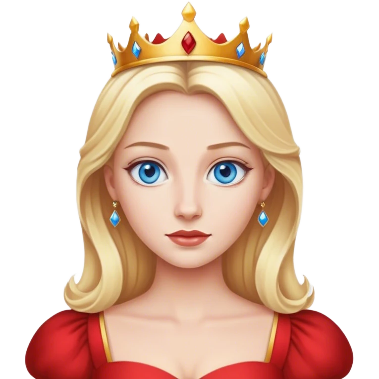blonde queen blue eyes, red dress emoji