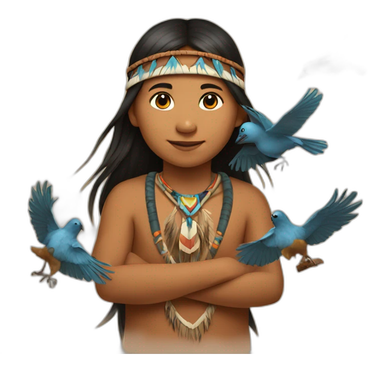 a native american child playing with birds emoji