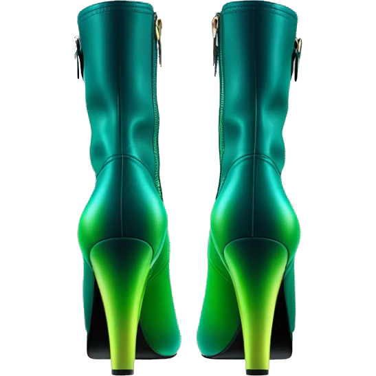 Realistic isolated top front view of a pair of dark teal,lime green,mint green and emerald green ombre high heel ankle boots. emoji
