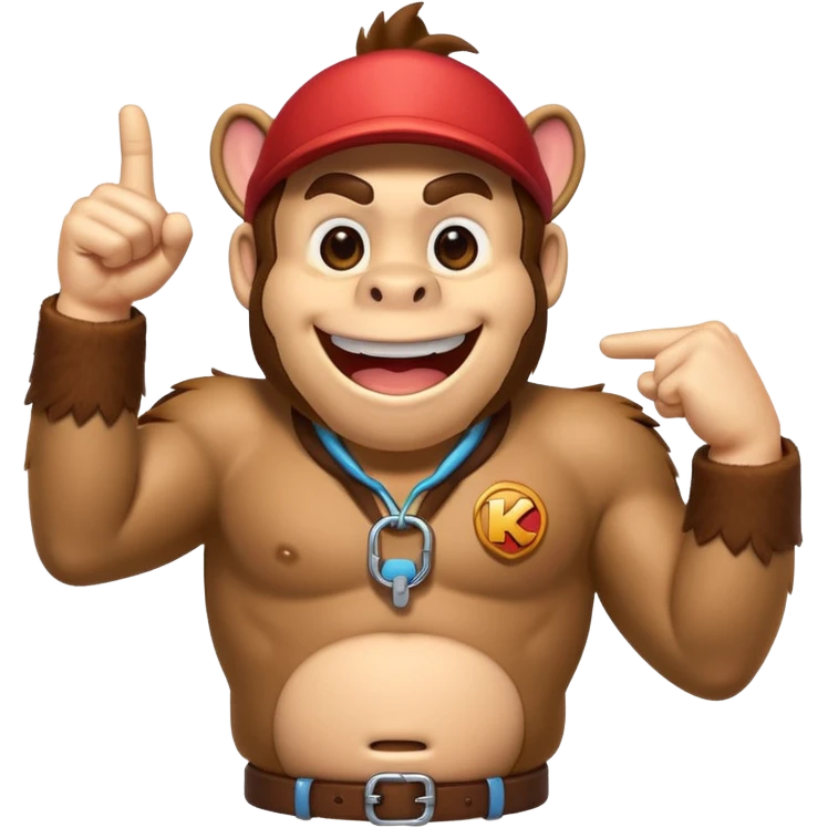 Can you create a humorous donkey kong emoji that sarcasticly points to an extra large "role tag" of CTO on the chest of donkey kong.
should look excessively proud with broad smile emoji
