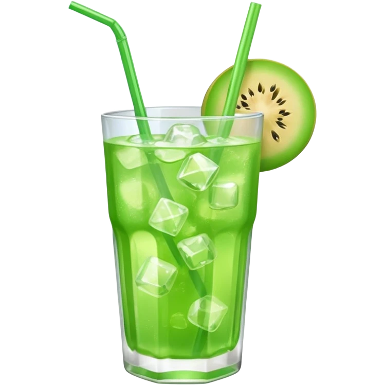small cup of bright green melon soda with ice and a straw, no fruit emoji