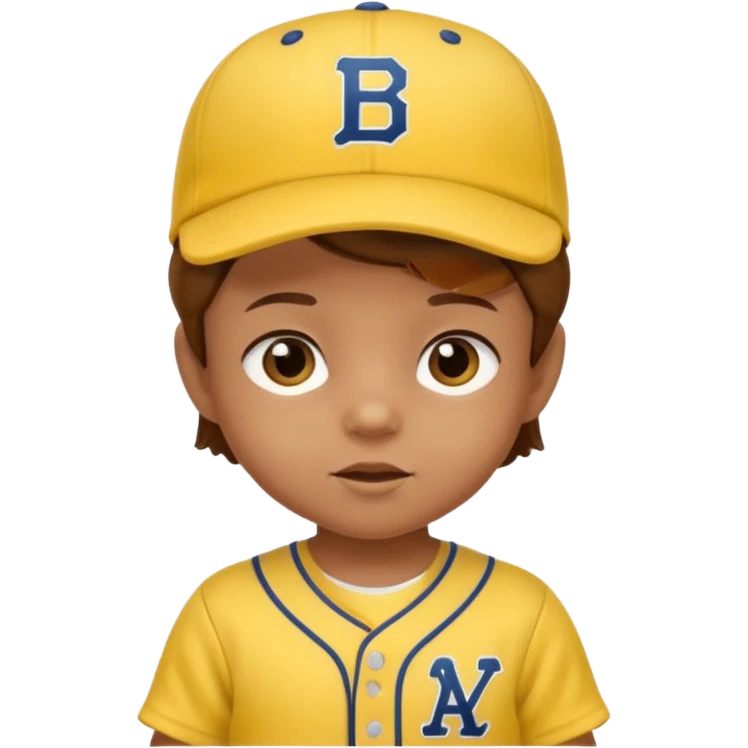 brown hair baby with yellow baseball jersey and hat emoji