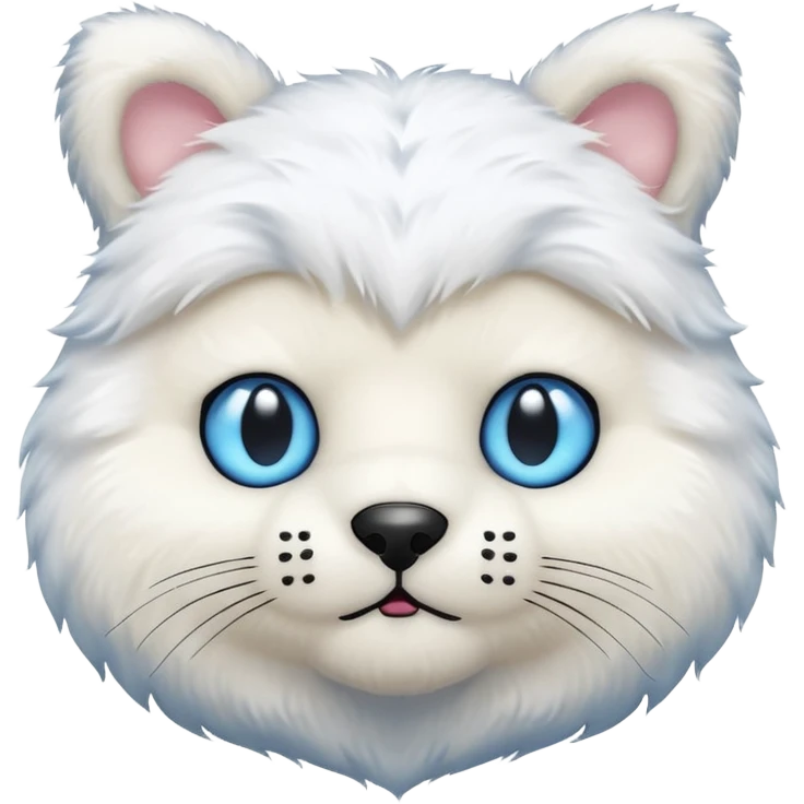 White teddy bear body, cat head with white fur and blue eyes iOS style emoji