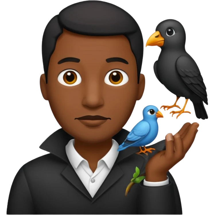 black thsirtbald man with bird emoji