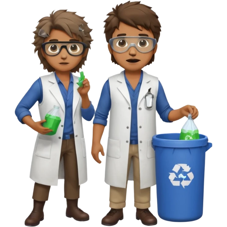 an woman otter disguised as a man picking up trash bins, next to a mad scientist emoji