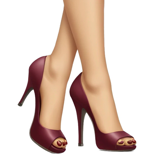 realistic feet wearing high heels and burgundy toes emoji