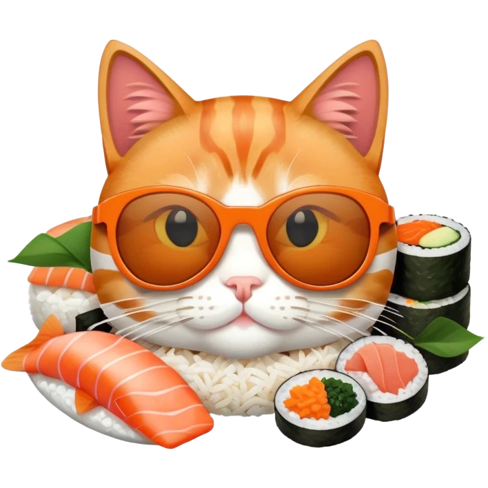 cat wearing sunglasses made out of sushi emoji