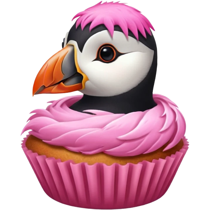 pink head feathers puffin eating pink muffin emoji