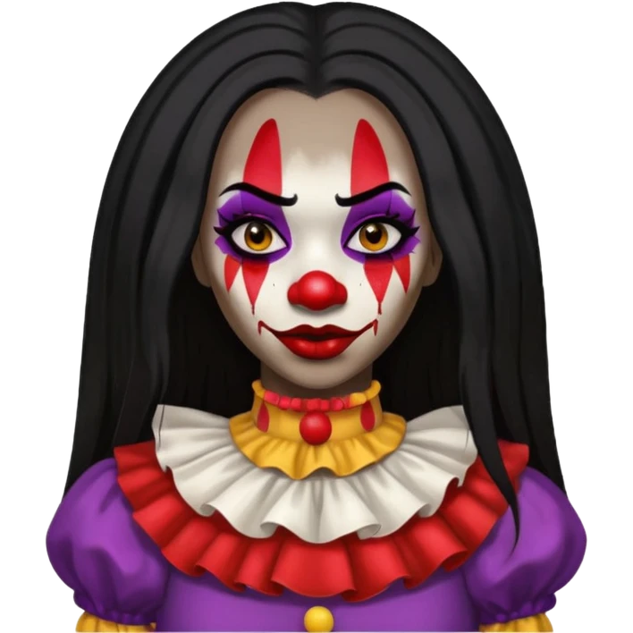 palhacinha sangrenta assassina pele negra de cabelo preto liso e longo  emoji