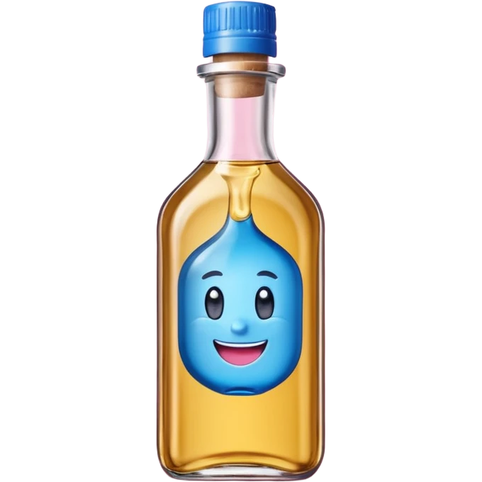 Smiling bottle of oil blue top pink outside with logo that says diddy oil emoji