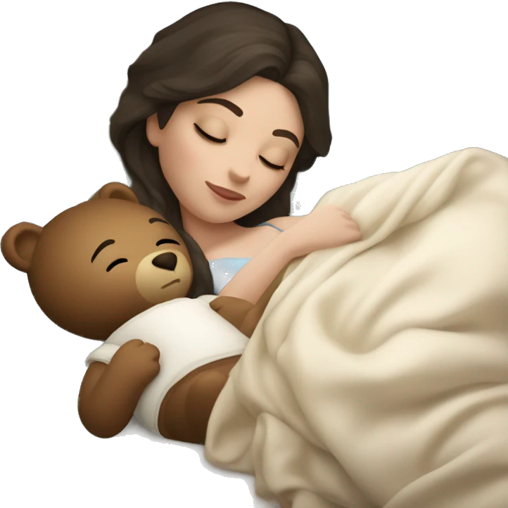 sleeping beauty dark haired white girl with a silk pillow and a teddy bear emoji